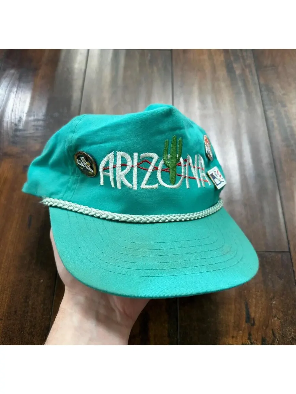 Arizona VTG Hat Cap Snapback Pins Cool Teal 80s Cactus Travel Fun